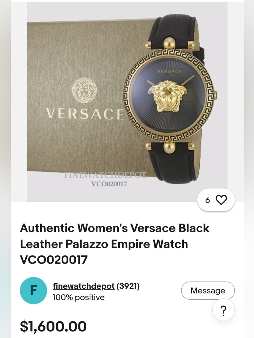 Versace Palazzo Black Leather Strap Silver-Tone Medusa Dial Watch - Picture 13 of 13